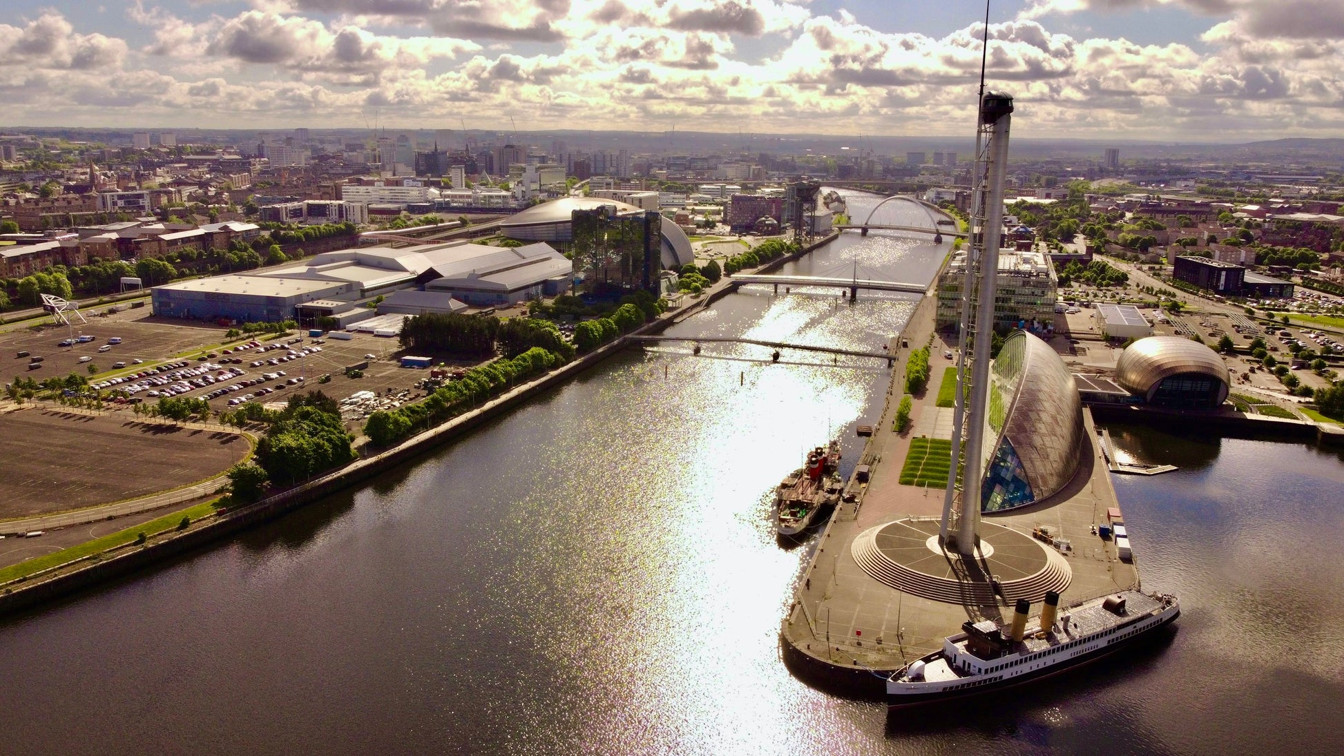 Same Day Courier Glasgow — Glasgow city aerial view with River Clyde